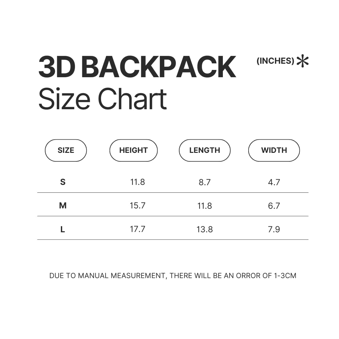 3D Backpack Size Chart - Chris Stapleton Merch